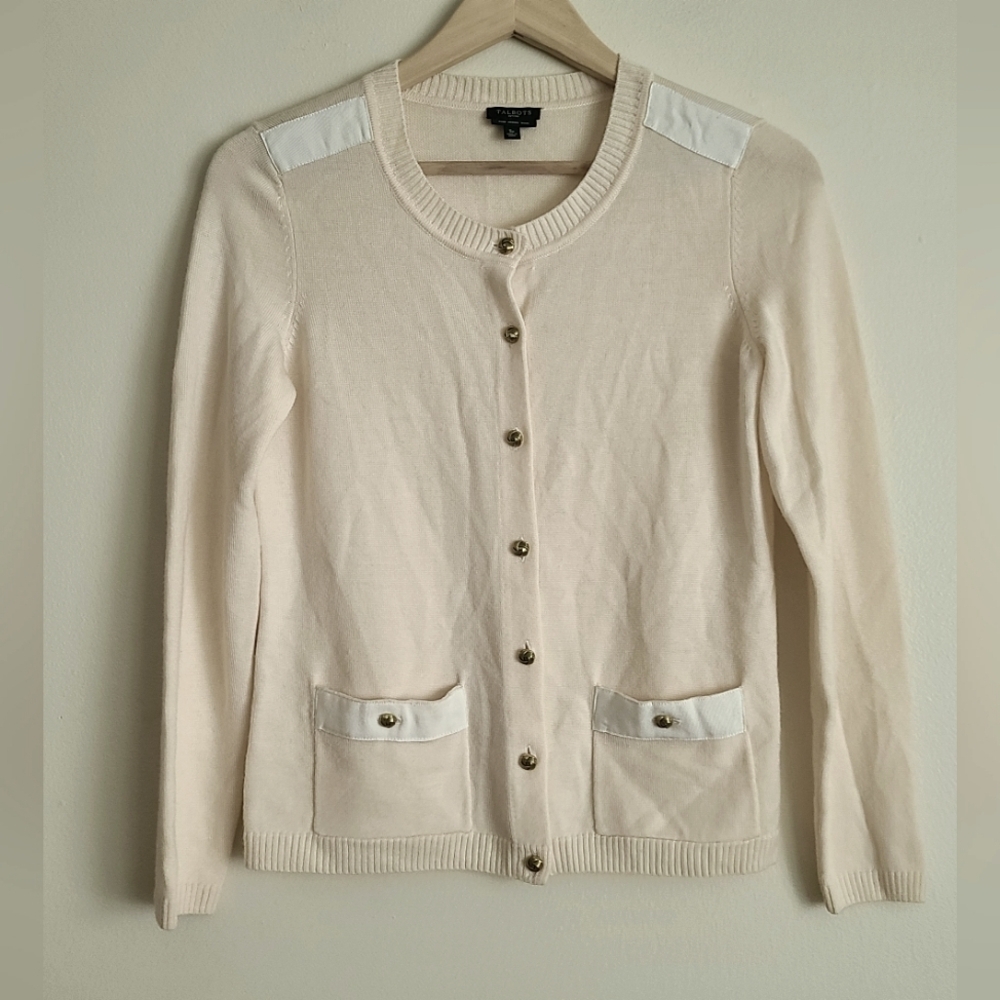 Talbots Petites Merino wool cream Carigan size S